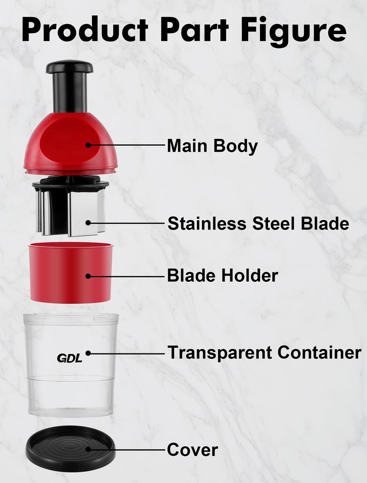 Food Chopper, Hand Chopper Dicer Easy to Clean, Manual Slap Vegetable Cutter Onion Dicer, Garlic Mincer for Onion, Nut, Tomato, Pepper, Celery, etc, Red