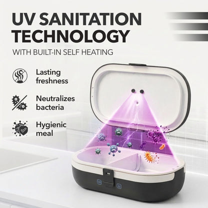 UVI, Self Sanitizing Electric Lunch Box for Adults, Portable Food Warmer for Work & Travel, Portable Heated Lunch Box for Men & Women (Charging Box Not Included)