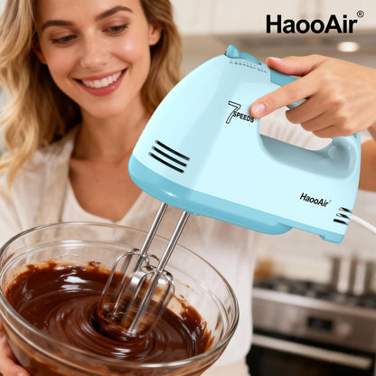HaooAir Electric Handheld Mixer, 7-Speed Adjustable Kitchen Mixer, 5 Stainless Steel Accessories (2 * Dough Hooks, 2 * Beaters, 1 * Whisk), Perfect for Kitchen and Baking Food Mixers, Blue