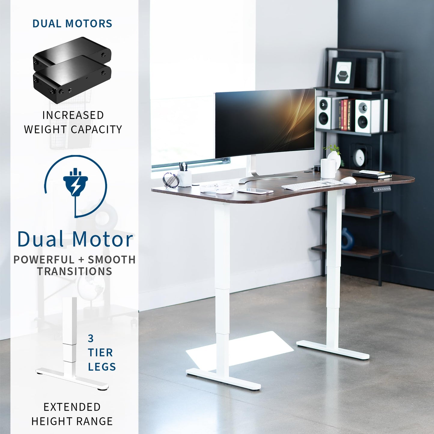VIVO Electric 63 x 32 in Dual Motor Rustic Standing Desk, Memory Height Adjustment, 2B Series, Vintage Brown Top White Frame, DESK-KIT-2W1N