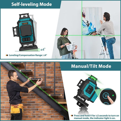Takamine 16 Lines Green Laser Level Pro with Adjustable Telescoping Pole and an Extra Li-Ion Battery.