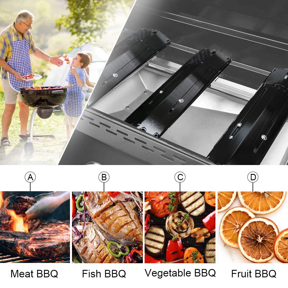 Outspark Universal Replacement Heavy Duty Adjustable Porcelain Steel Heat Plate Shield,Heat Tent,Flavorizer Bar,Burner Cover,Flame Tamer for Gas Grill, Extends from 11.75" up to 21" L (3-Pack)