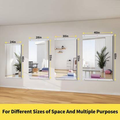 InfiniGlass Home Gym Mirror - 55x28 Inch, 3PCS Frameless Tempered Glass Full Body Mirror for Wall Mount - Ideal for Yoga, Workout, Bedroom, Dance Studio (Silver)