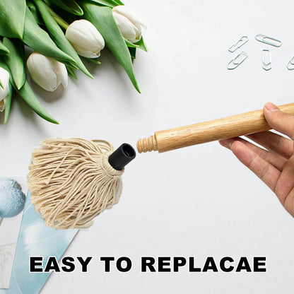 XMSTOY BBQ Mop Brushes for Sauce, Grill Basting Mop Wooden Long Handle BBQ Mop with 4 Extra Replacement Heads Perfect for BBQ Grilling Smoking Steak Marinade or Glazing (18 Inch)