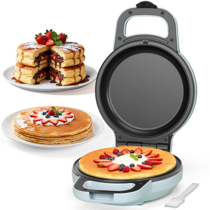 SugarWhisk Flip Pancake Maker Machine, Ceramic Coated Pancake Pan for 6.5 Inch Pancakes, Omelette, Crepe & Quesadilla, Frittata, Double Sided Omelette Pan Nonstick, Pale Blue