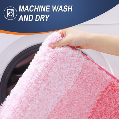 OLANLY Large Bathroom Rugs - Extra Soft Microfiber Mat 50x30 | Quick Dry, Rubber Backing, Pink