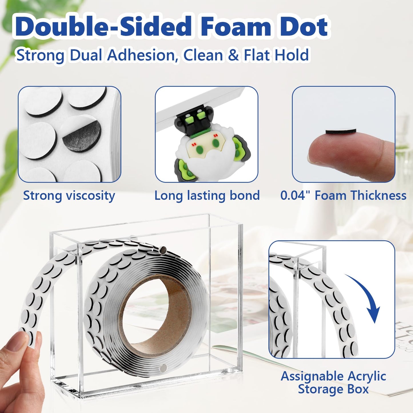 HKSZEH 400 PCS 1mm Double Sided Foam Dots with Acrylic Box 0.4" Foam Round Dots 3D Craft Foam Tape Dual Adhesive Foam Mounts Foam Pop Dots for Art Crafts DIY(Black with Box,0.4" Diameter,1mm Thick)