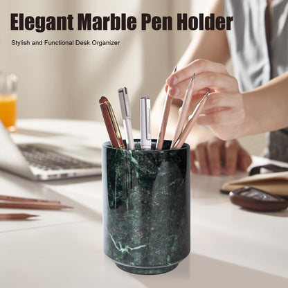 Genaetyg Handcrafted Green Marble Tumbler Cup | Multi-Use Organizer for Pens, Makeup Brushes, Toothbrush | Home Office Bathroom Vanity Decor, 4 Inches