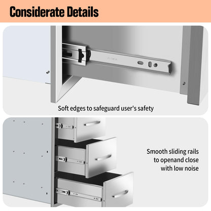 RAILEN Outdoor Kitchen Drawers 16" W x 28" H x 20" D Built-in BBQ Drawer Stainless Steel Access Drawers for Outdoor Kitchen Island or Grill Station