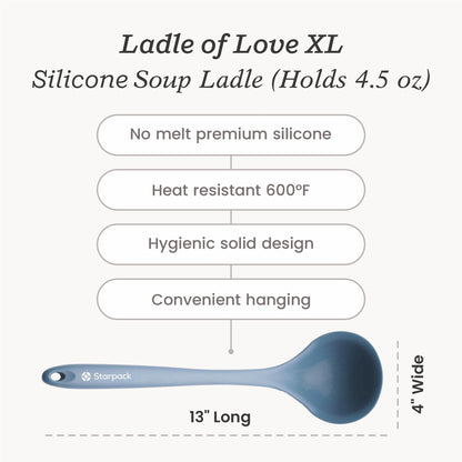 Starpack 'Ladle of Love' XL Premium Silicone Ladle - High Heat Resistant to 600F, Non Stick, LFGB Grade