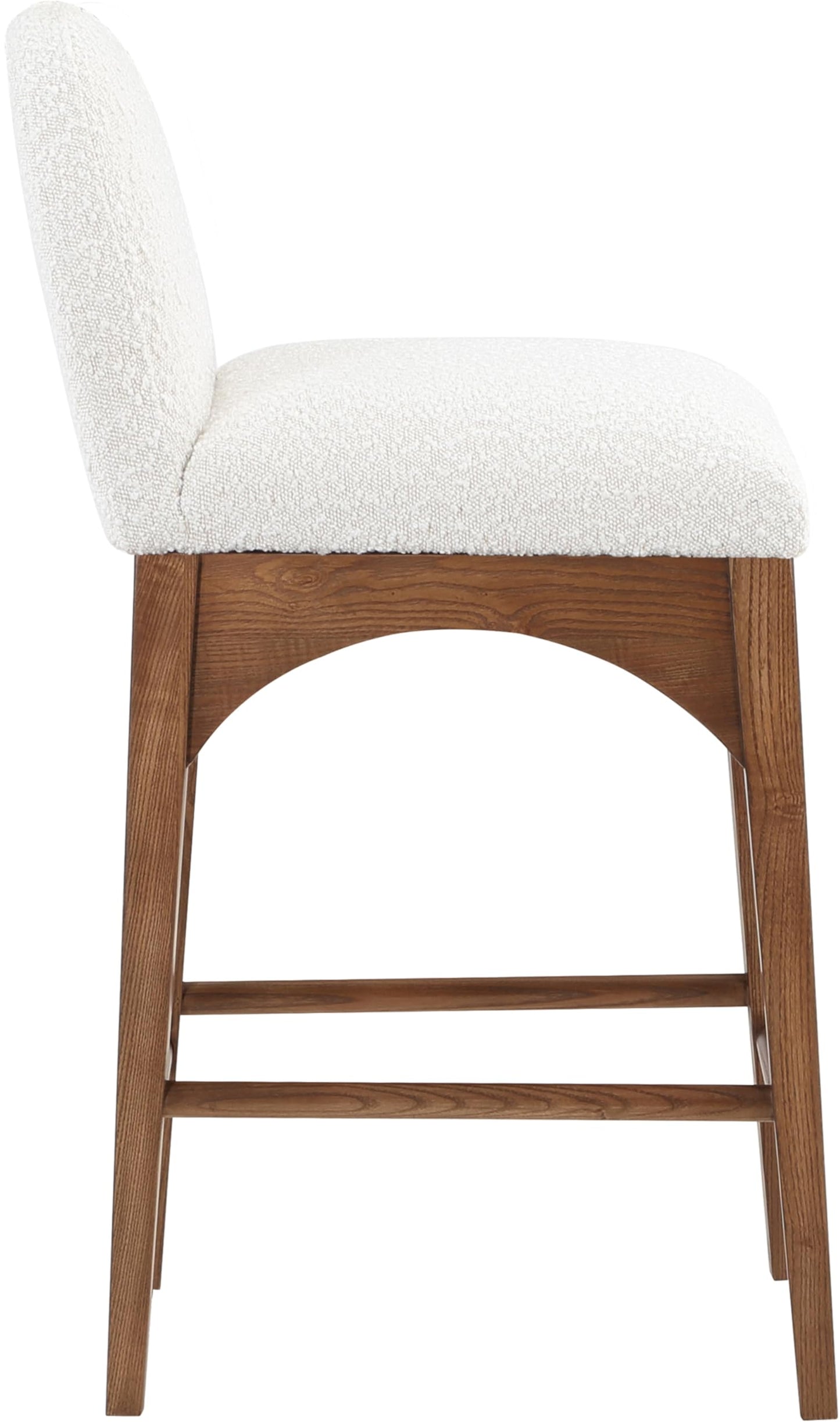 Meridian Furniture 399Cream-C Waldorf Collection Art Deco Stool with Rich Cream Boucle Fabric, Solid Ash Wood, Walnut Brown Finish, Counter Height Stool, 18" W x 20" D x 37" H, Cream