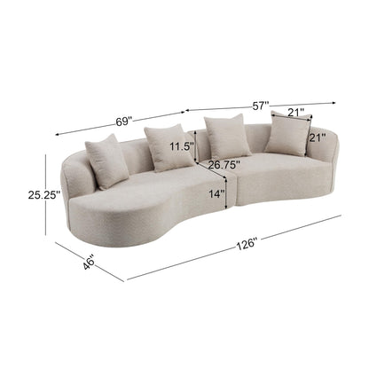 Merax 126 Inch Curved Sectional Sofa, Oversized 5-Seater Modern L-Shape Couch with 4 Pillows, Modular Velvet Fabric Sofa for Large Living Room, Almond