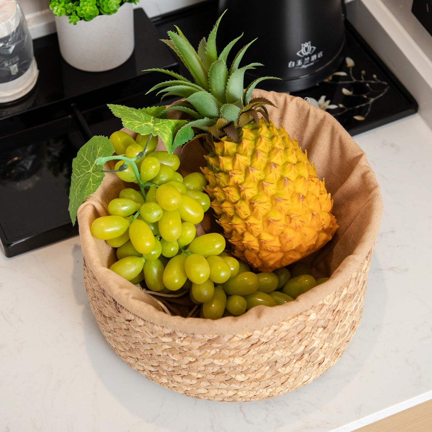 Water Hyacinth Handwoven Storage Basket with Drawstring Lid, 10.24x10.24x12.60in Natural Round Organizer for Nursery, Closet, Shelves & Kitchen