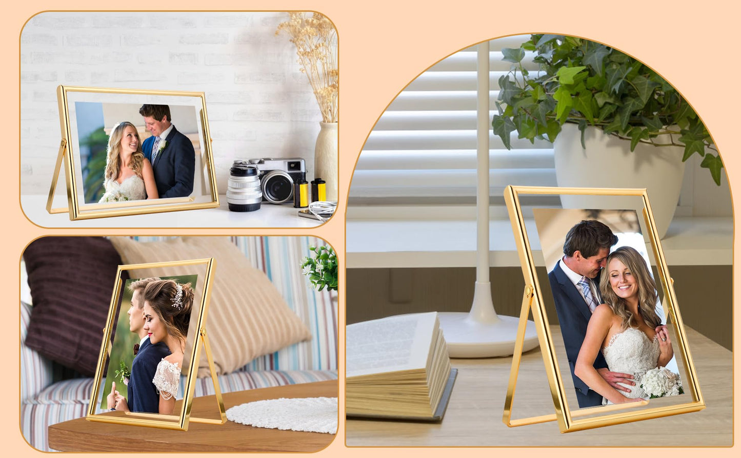 GorYeeFine Gold 6x8 Floating Photo Frame for(4x6'‘&5x7’'),Adjustable Tabletop/Shelf Picture Frames,4x6'' Premium Gift Floating Frame for Wedding,Thanksgiving,Christmas,Birthday,Home or Office Decor