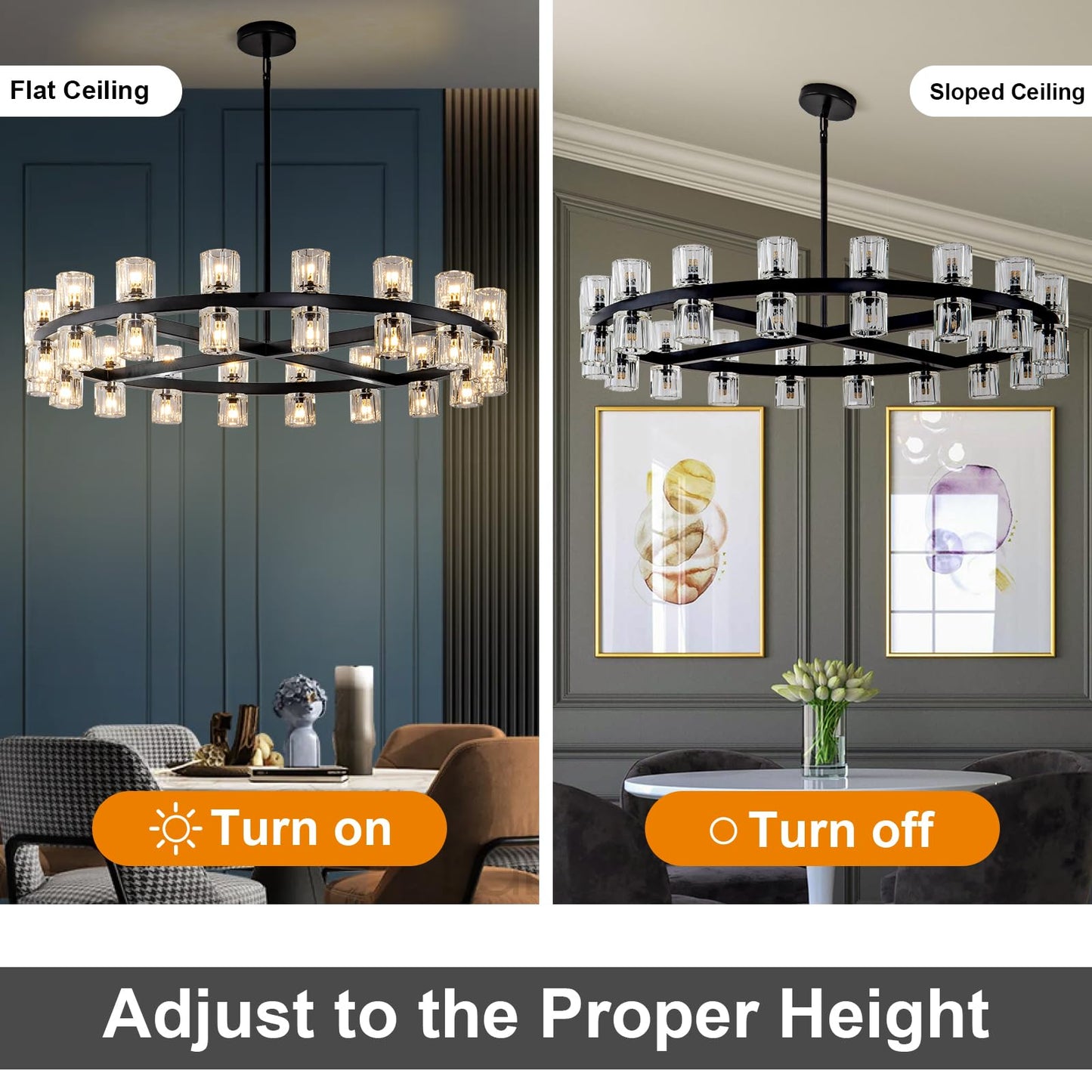Plsintly Modern Black Crystal Chandelier,36" K9 Crystal Chandeliers for Dining Room Over Table,Wagon Wheel Chandeliers for Dining Room,Living Room,Foyer,Includes 36XG4 Bulbs