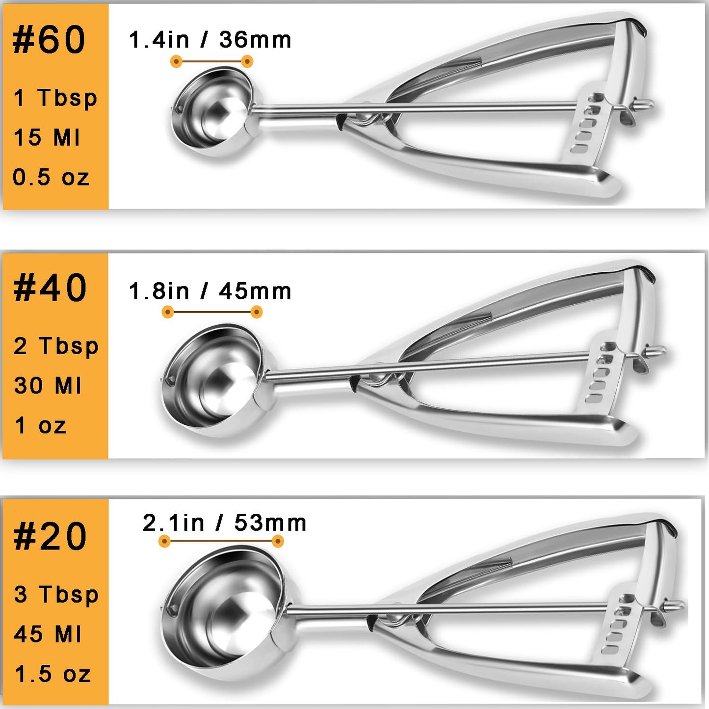 Fayomir Cookie Scoop Set - Small/1 Tbsp, Medium/2 Tbsp, Large/3 Tbsp - Cookie Dough Scoop, Cookie Scoops for Baking Set of 3, Heavy-Duty 18/8 Stainless Steel Melon Baller Scoop Ice Cream Scoop