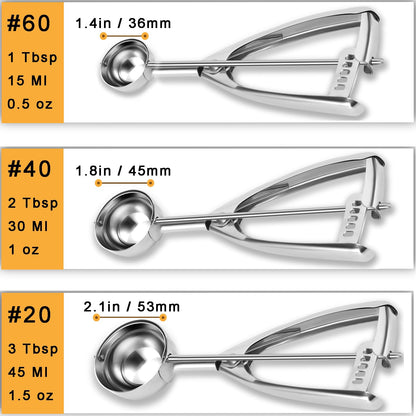 Fayomir Cookie Scoop Set - Small/1 Tbsp, Medium/2 Tbsp, Large/3 Tbsp - Cookie Dough Scoop, Cookie Scoops for Baking Set of 3, Heavy-Duty 18/8 Stainless Steel Melon Baller Scoop Ice Cream Scoop