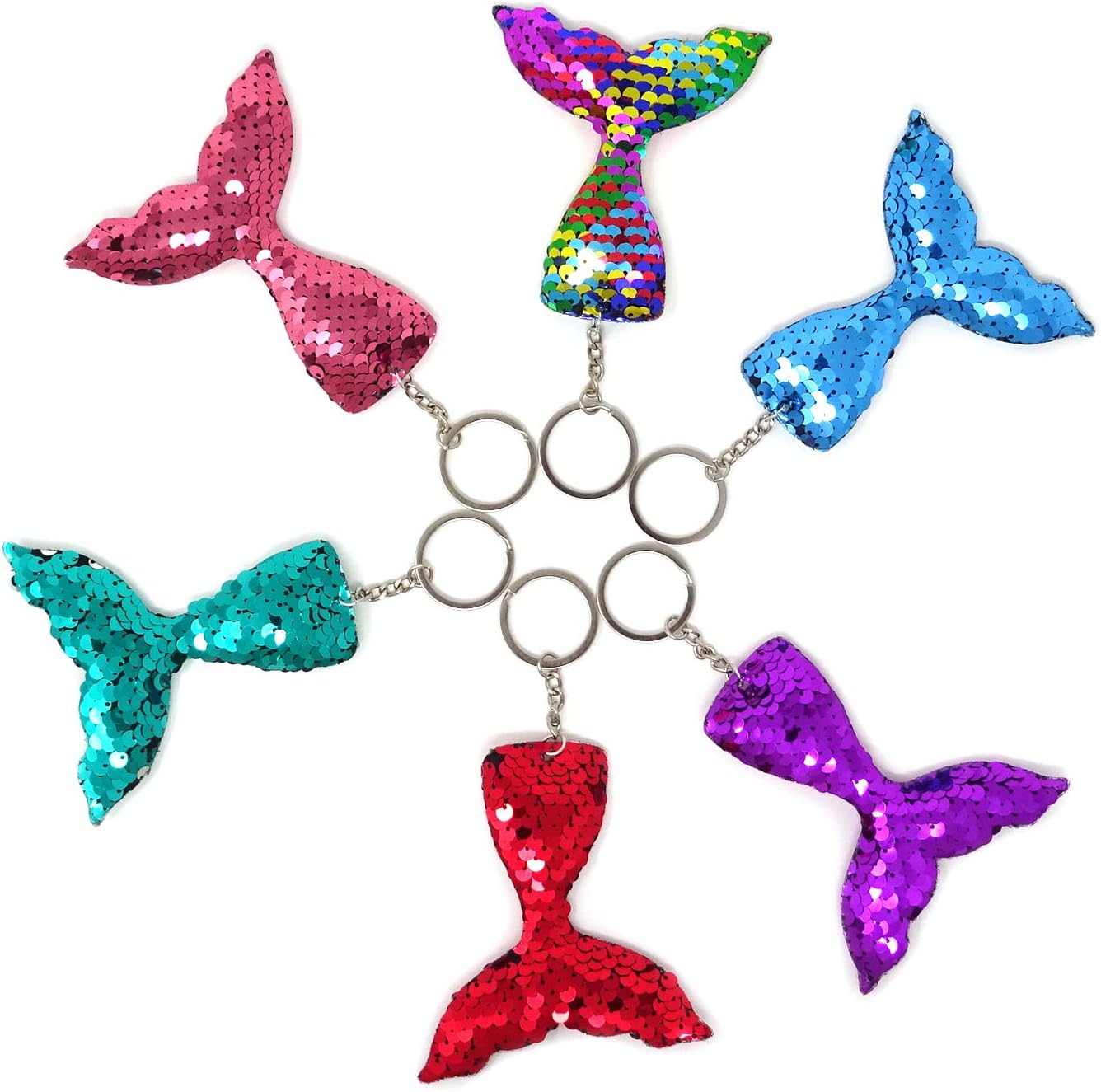 Honbay 6PCS Glitter Reversible Sequins Mermaid Tails Keychains, Party Favors for Mermaid Themed Party
