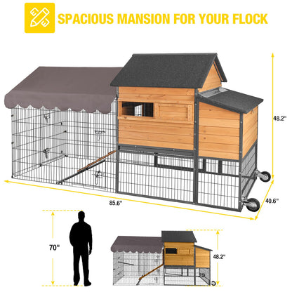 Large Chicken Coop for 4-6 Chickens, All-Steel Frame Hen House Poultry Cage with Waterproof Cover, Nesting Box & Metal Run