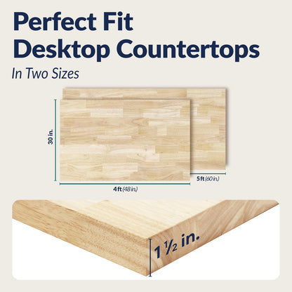 Howizz Butcher Block Countertop 60 x 30 x 1.5 Inches - Unfinished Hevea Solid Wood Table Top, Wood Countertop for DIY for Desk Top, Workbench Top, Kitchen Countertop