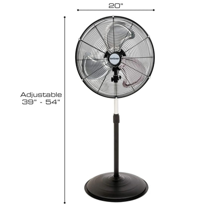 Hurricane Pro High-Velocity Oscillating Metal Stand Fan w/ 3-Speed Setting, 20" - Heavy-Duty Cooling Pedestal Unit w/ 4500 CFM, Adjustable Tilt & Height for Home, Garage, Gym & Workshop