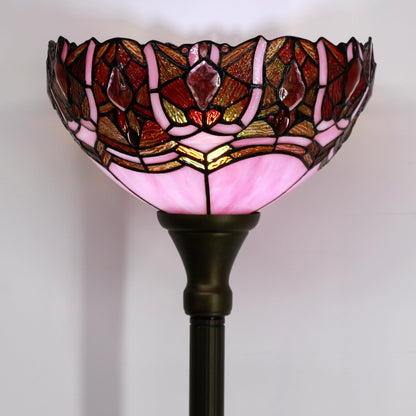 ZJART Tiffany Floor Lamp Torchiere Stained Glass Torch Lamp 12X12X67 Inch Antique Standing Corner Light (Pink Jewelry)