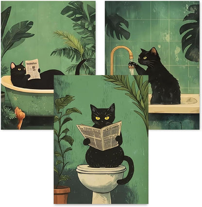 3Pcs Bathroom Cat Diamond Art Kits for Adults Beginners,Full Round Drill Cats DIY Funny Animal Diamond Painting Kits,Paint by Diamonds Dot Gem Art Crystal Easy,Home Wall Teens Decor&Gift-12x16in