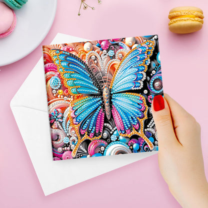 pigpigboss 6 Packs Butterfly Diamond Art Greeting Cards with Envelope, Special Shaped Drill Flower Butterfly Diamond Art Birthday Thank You Cards for Adult Holiday Blessing
