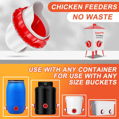 8 ZenxyHoC DIY Chicken Feeders No Waste, Ports Poultry Feeder with Hole Saw for Buckets Troughs Red