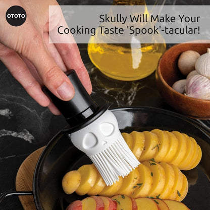 OTOTO Skully Basting Brush - Food Basting Brush for Cooking, Halloween Gifts, Gothic Kitchen Brush, Spooky Gifts, Skull Kitchen Accessories
