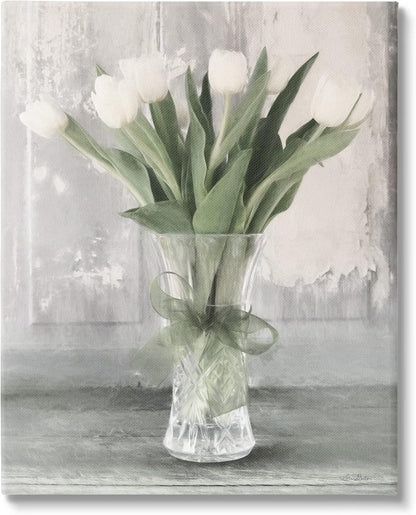 Stupell Industries - Farmhouse Distressed White Tulips Canvas Wall Art, Design by Lori Deiter