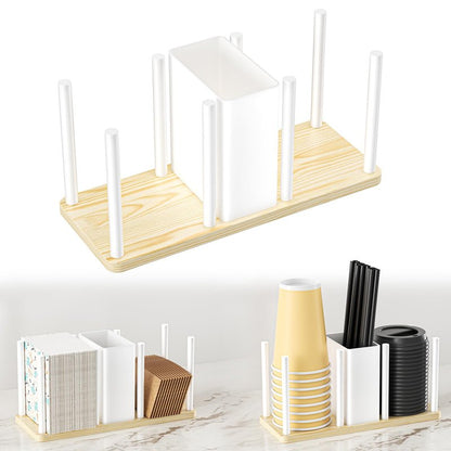 XILIMEN Cup and Lid Holder with Straw Organizer, 3 Compartment Coffee Cup Holder Organizer, Coffee Cup Dispenser for Coffees Station Home Countertop, for Disposable Paper & Plastic Cups, White