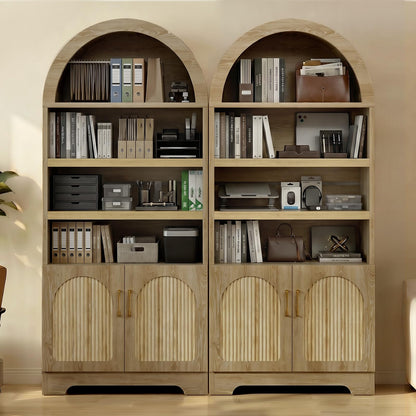 Bestier 71" Tall Arched Kitchen Pantry, Arched Cabinet with Doors, Modern Farmhouse Wood Kitchen Storage Cabinets with 3-Tier Adjustable Shelves for Living Room, Dining Room, Ktichen, Oak