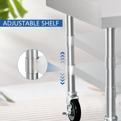 HARDURA Stainless Steel Equipment Work Stand 30" x 36" Prep Table with Under Shelf and Caster for Commercial & Workplace, Home, Hotel, Garage