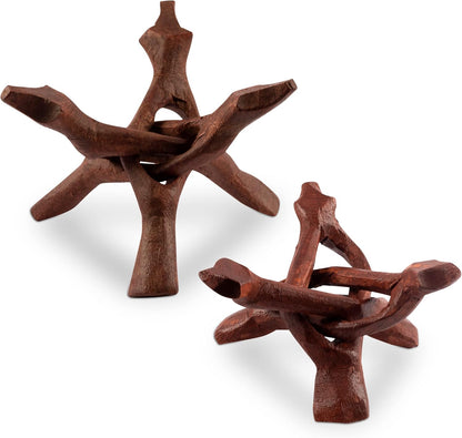 2 4" 6" Wish Well Piece Wooden Tripod Stand - & Hand-Carved Room Decor Holder ~ Ideal for Abalone Shell, Decorative