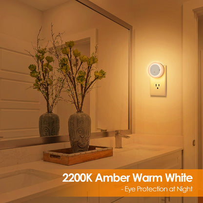 FOLKSMATE LED Night Lights Plug in, Dimmable Nightlight Plug Into Wall with Light Sensor, Soft White Adjustable for Adults, Bedroom, Bathroom, 2-Pack