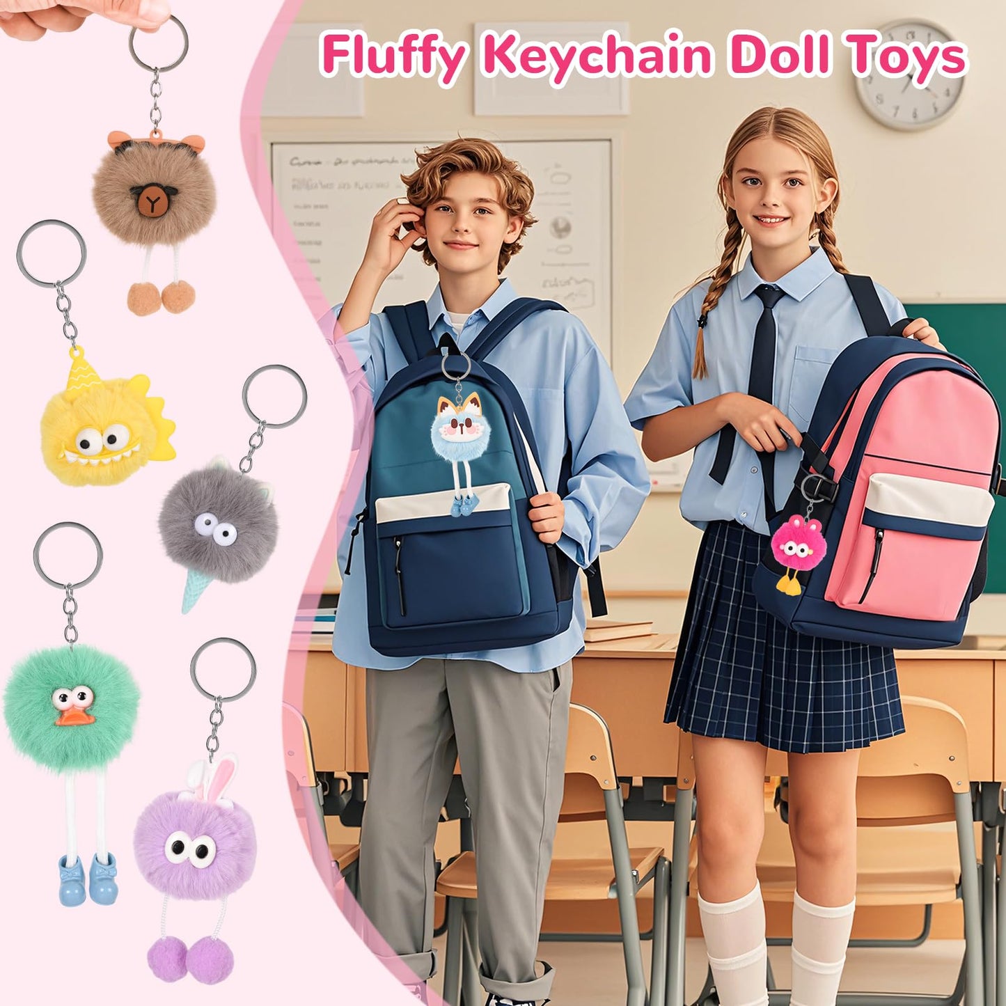 LiYiQ 30 Pcs Cute Plush Keychains Kawaii Keychain Bulk for Birthday Goodie Bags Pinata Toys Classroom Prizes Party Favors