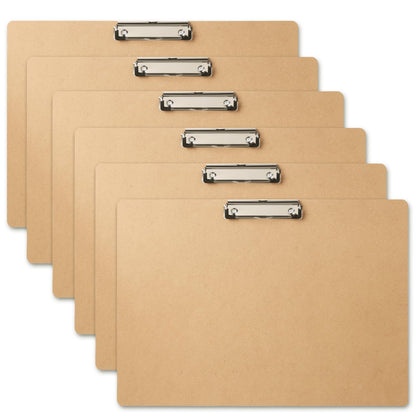 6 Pcs Large Size Clipboard Set, 11x17 Wooden Horizontal Clipboard with Low Profile Clips for Drawing, Sketching, and Art Boards