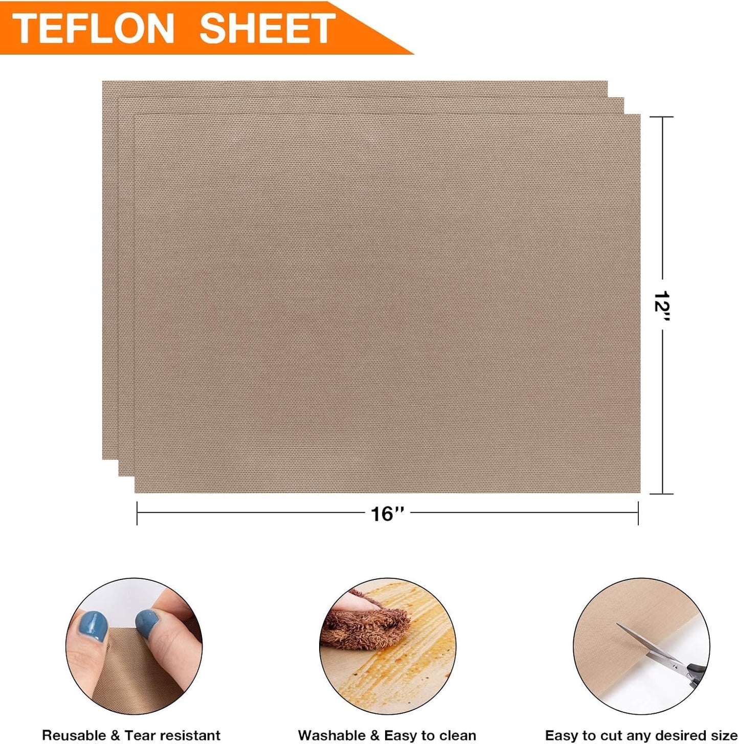 10 Pack PTFE Sheet for Heat Press - 16" x 12" Non Stick PTFE Sheets for Vinyl Heat Press Washable Reusable Heat Resistant Craft Mat