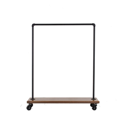 Industrial Pipe Rolling Clothing Rack with Solid Wood Shelf on Wheels by William Robert's Vintage