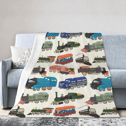 Cute Cartoon Train Theme Flannel Throw Blanket for Kids Boys Baby Toddler Teens Gifts Soft Warm Bedroom Throws for Home Couch Room Sofa Office Travel Camping Dorm Decor 60x50 Inch