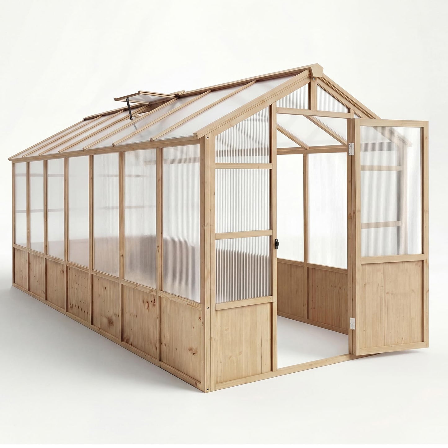 Wooden Greenhouse Kit with 4mm Polycarbonate Panels & 2 Adjustable Ventilation - Heavy Duty Wood Large Outdoor Greenhouse with Lockable Door for Garden, Backyard, Patio, Lawn Walk-in Green House