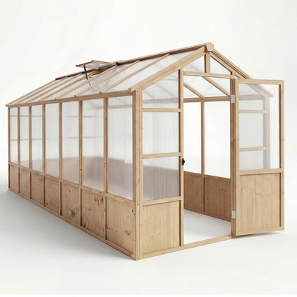 GarveeLife 8'x14' Wooden Greenhouse for Outdoor, Large Walk-in Greenhouse Kit with Ventilated Window, Door & Polycarbonate Panels, Heavy Duty Wood Frame Green House for Patio Garden Backyard