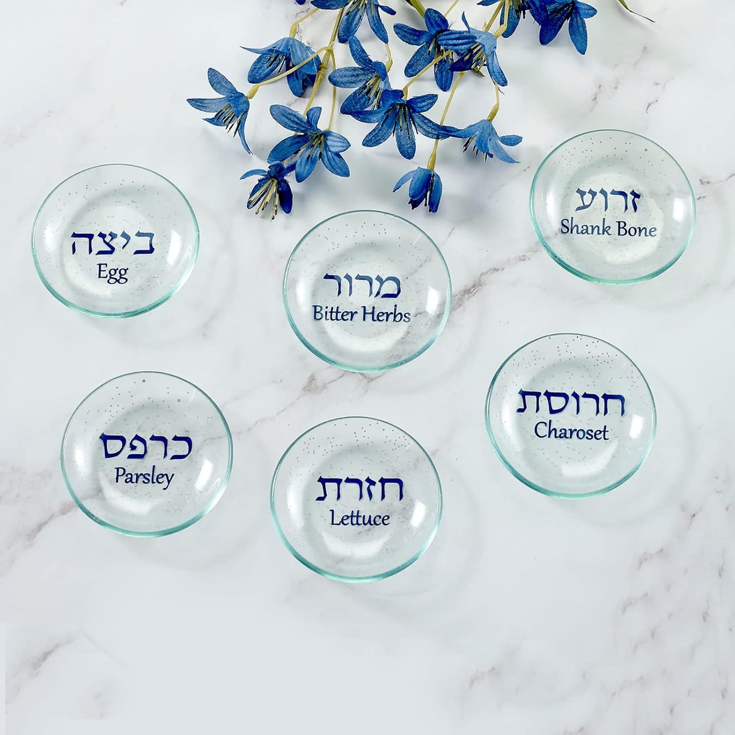 Rite Lite Passover Glass Seder Plate Liners, Set of 6, Hebrew & English Pesach Decor
