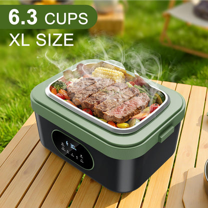 Snidomn Cordless Electric Lunch Box XL 6.3-Cup, 60W Fast Heating Portable Food Warmer with Scheduled Heating, Removable Divider, Large Capacity Heated Lunch Box for Work & Outdoor