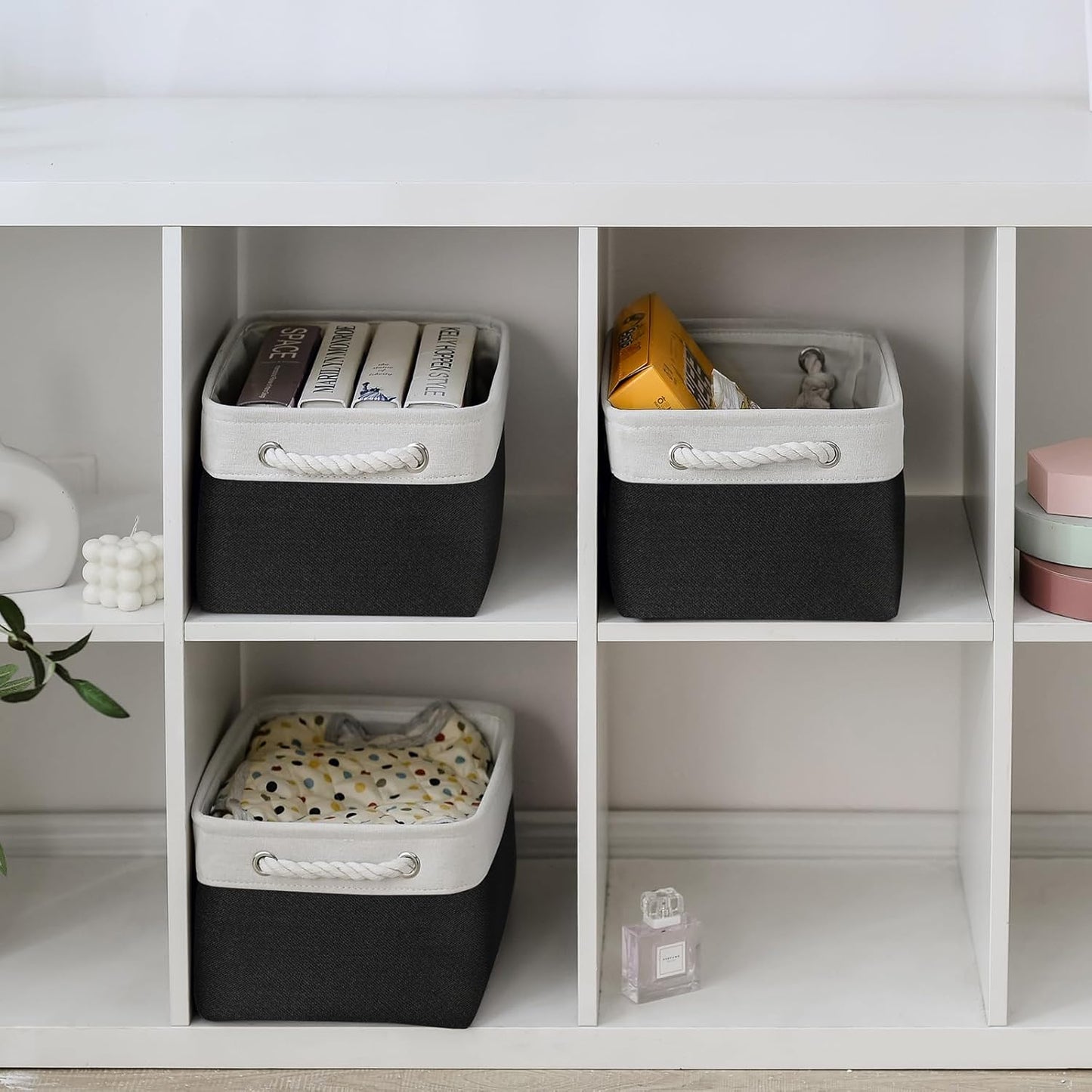 TheWarmHome 1 Pack Storage Bins for Shelves - 13.8x9.7x6.7 inch Organizer Basket for Closet, Laundry, Nursery (White &