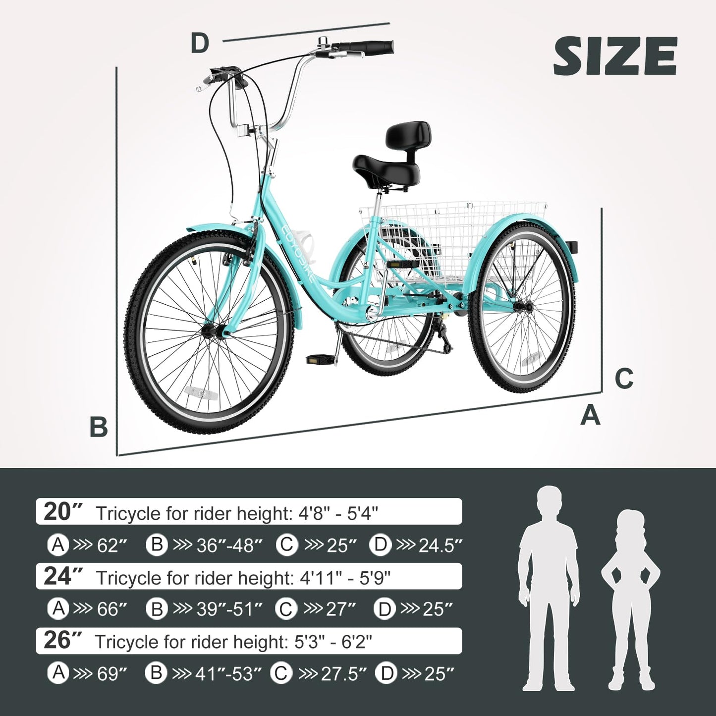 H&ZT Adult Tricycle, 3 Wheeled Bike, Trike Cruiser Bike, with 7-Speed Gear, Parking Brake Handle, Low Step, Large Rear Basket, Elderly Friendly, for Men, Women, and Teens