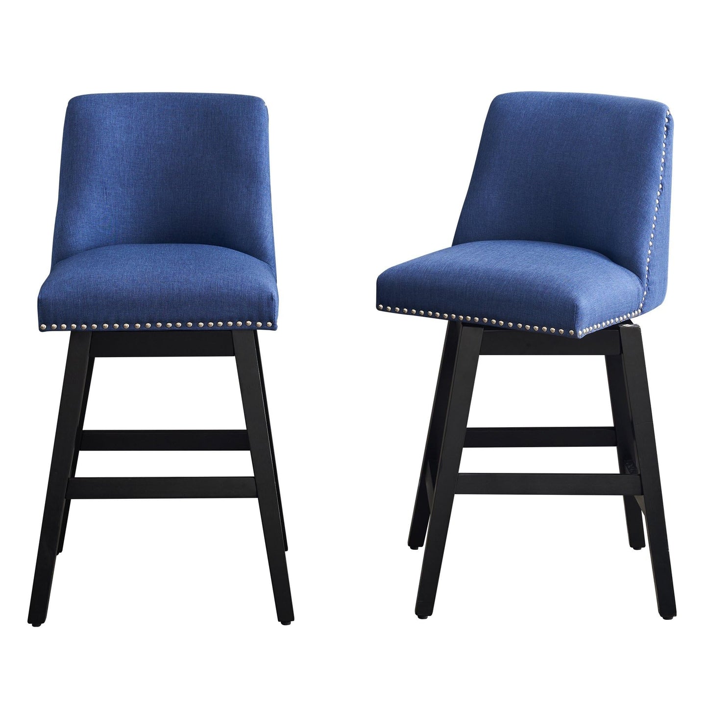 Upholstered Swivel Bar Stools Set of 2, 26" Counter Height Modern Chairs with Ergonomic Design, Wood Frame & Adjustable Foot Pad for Kitchen Island, Home Bar, Dining Room, Dark Blue