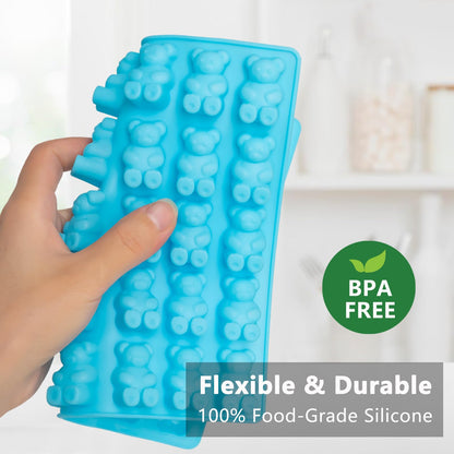 HKUCFTT Large Gummy Bear Molds 4 ml - Food-Grade Non-Stick Silicone Candy Chocolate Molds Fruit Snacks Molds BPA-Free with 2 Droppers & 1 Cleaning Brush, Set of 4