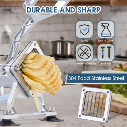 YODHOSA Commercial French Fry Cutter Stainless Steel Potato Cutter with 1/2,1/3,3/8 Inch Blade and 8-wedge balde, Heavy Duty Potato Slicer Manual Potato Chopper Set for Sweet Potato, Carrot, Cucumbers